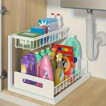 1pc 2-Tier Pull-Out Under Sink Organizer - Metal Storage Rack For Kitchen & Bathroom Cabinets Under Sink Organizers And Storage Bathroom Storage Cabinet