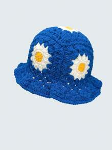 1pc Y2K Style Handmade Floral Crochet Fisherman Hat For Women, Colorful Hollow Knitted Fisherman Hat Suitable For Casual, Vacation, Boho Street Style (Random Patchwork) - Pure Color Streaky - View 14