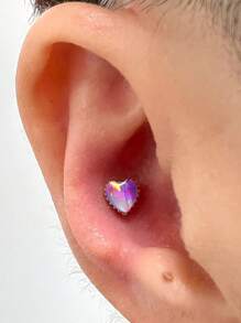 1PC Vertical Lines Opal Heart Lip Stud Labret Ring Threadless Ear Cartilage Tragus Helix Earrings Daith Piercing Body Jewelry 16g