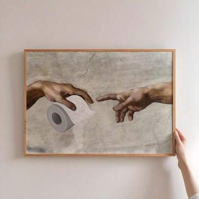 1PC Framed/Unframed Vintage Funny Bathroom Wall Art Canvas Poster Print Retro Renaissance Toilet Paper Funky Painting Minimalist Picture Moder Home Living Room Bedroom Apartment Decoration,Restroom Decor