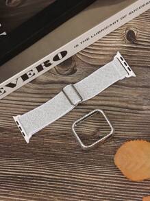 两件套保护壳和表带，适用于 38/40/41/42/44/45/46mm 表盘，兼容 Series 10/9/8/7/SE/6/5/4/3/2/1，镶嵌闪亮水钻，高光电镀黑/银/金，配有闪亮弹力腕带，最佳配件套装 - 快閃白銀 - 查看 2