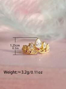 1 pieza Anillo de corona de princesa romántica con circonita cúbica, joyería única para el Día de San Valentín, boda, fiesta - Anillo de corona - Ver 8