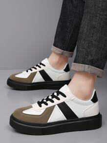 Men's Casual Low-Top Flat Bottom Sneakers, Fashion Non-Slip Casual Shoes, Comfortable, Versatile, Outdoor Skate Shoes, Suitable For Daily Activities, Various Festivals, And Gift Giving - Beige - View 3