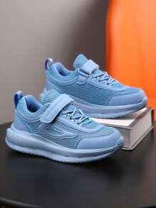 Kids Solid Color Mesh Hook And Loop Casual Flat Sports Shoes Suitable For Daily Leisure, Sports, Outdoors, All Seasons - Blue - View 4