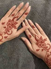 1-2pcs Tattoo Stickers, Free Gift Flower Henna Temporary Tattoo Stickers, Waterproof, Sweat-Proof PVC One-Time Use Realistic Tattoo Stickers, Suitable For Fashion Enthusiasts Daily Use - Red - View 4