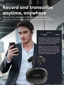 HYUNDAI TOUR-MAX7 AI Smart Bluetooth Headphones, Multilingual Smart Translator, Black Semiinear Earphones, Business Office Simultaneous Interpretation, Cross-Language Face-To-Face Communication Meeting Recording Assistant, High-Quality Sound, Long Battery Life, Wireless Earbuds - Black - View 4