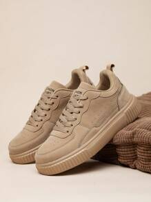 Women's Fashionable Retro Khaki Lace-Up Casual Sneakers, Lightweight Versatile Comfortable Non-Slip Flat Outdoor Walking & Skateboard Running Shoes