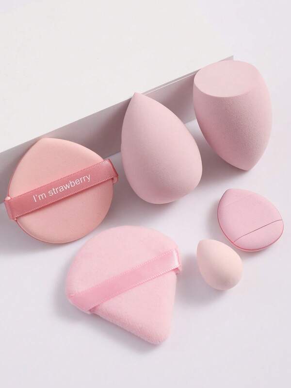 6pcs/Set Makeup Sponge Blender Set, Including 2 Beauty Makeup Sponges, 1 Mini Makeup Sponge, 1 Finger Makeup Sponge, 1 Triangle Powder Puff, 1 Cushion Powder Puff, Suitable For Loose Powder And Foundation