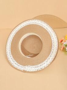 Spring Summer New Straw Woven Shoulder Bag, Classic Versatile, Lace Splice Bohemian Polyester Hollow Out Hat, Suitable For Spring Summer Autumn