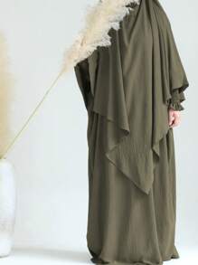 1 Set Muslim Women's 2 Pcs Abaya With Double Layers Headscarf Hjiab Women's Solid Color Elegant Long Sleeved Soft Set Suitable,Modest - Multicolor - View 23