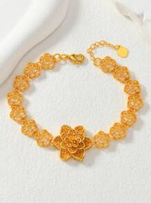 1 件斋月迪拜风格镂空梅花链 24K 镀金女士手链 - 金黃色 - 查看 2