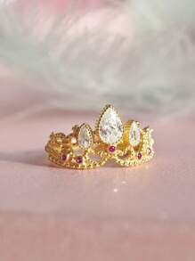 1 pieza Anillo de corona de princesa romántica con circonita cúbica, joyería única para el Día de San Valentín, boda, fiesta - Anillo de corona - Ver 3