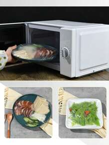 100pcs/ Transparent Plastic Cover PE Thin Film Plastic Bags For Bowl Cover Leftover Food Cap, Kitchen Essentials To Keep Your Food Fresh And - Clear - View 4