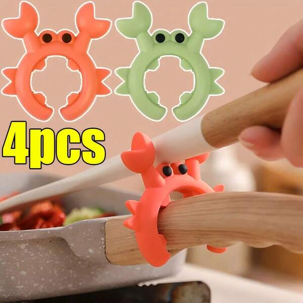 4pcs Silicone Spoon Rest - Crab Shaped Pot Holder & Cooking Utensil Rack - Heat Resistant Stove Top Spill Guard Pot Clip Cooking Tools