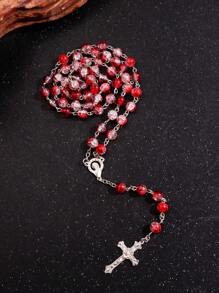 1 pieza Collar con cuentas de diseño agrietado minimalista de moda con colgante de cruz, joyería de cuentas de oración musulmana versátil, regalo para hombres en festividades