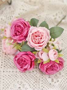 1/2pcs Artificial Rose Bouquet - Premium Real Touch Roses For Wedding/Valentine's Day, DIY Bridal Bouquet & Home Decor, Romantic Centerpiece For Party/Mother's Day Gift (Deep Red/Blush Pink)