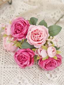 1/2pcs Artificial Rose Bouquet - Premium Real Touch Roses For Wedding/Valentine's Day, DIY Bridal Bouquet & Home Decor, Romantic Centerpiece For Party/Mother's Day Gift (Deep Red/Blush Pink)