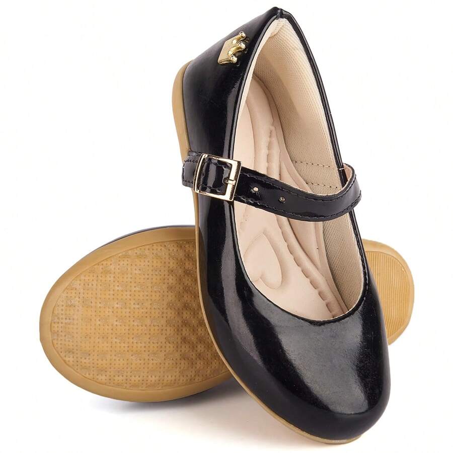 Baby Girl's Shoes, Comfortable, Patent Leather, Round Toe, Lightweight, Soft - الأسود - مشاهدة 1