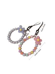 1pc Acrylic Flower Beaded Short Bracelet Charms For Phone Holder