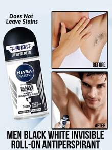 Men Black White Invisible Roll-On Antiperspirant Deodorant, Charming Fragrance, Invisible Formula, Does Not Leave Stains, Long-Lasting For Refreshing & Odor Protection, Suitable For Various Occasions - Black and White Invisible - View 1