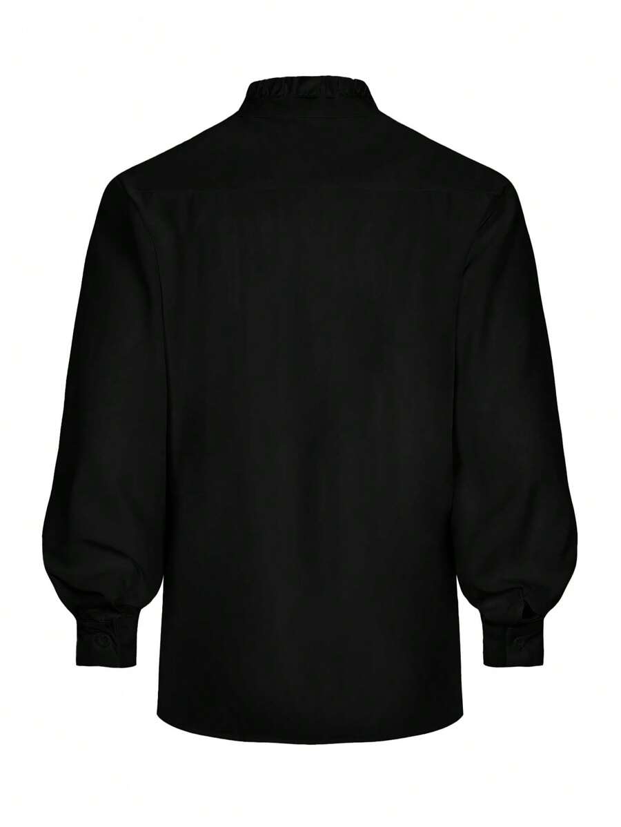 Men's Medieval Ruffle Collar Long Sleeve Shirt, Gothic Style Costume For Festivals And Parties - Black - View 1