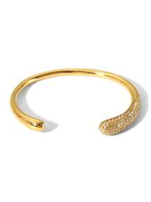 1pc Elegant Stainless Steel Bracelet With 18K Gold Plated, Rhinestones & Pearl Elements, Waterproof And Non-Fading, Suitable For Women's Gift