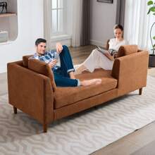 77.95" Indoor Chaise Lounge Sofa Chair Double-Sided,Chenille Lounger Couch,3 Seater Sofa For Living Room,Modern Upholstered Bed Bench,Oversized Ottoman Bench For Bedroom - Camel - View 1