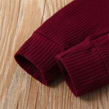 Newborn Baby Boy Girl Knitted Rib Romper Infant One Piece Jumpsuit Cotton Solid Long Sleeve  Bodysuit Basic Coming Home Outfits - Burgundy - View 4