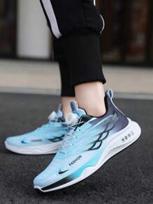 Color sólido botón giratorio diseño de los hombres de carretera zapatos para correr, patrón de rayas zapatos casuales ligeros, cómodos y transpirables zapatillas de deporte de los hombres para correr al aire libre, ciclismo, fitness y ropa casual.