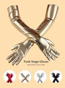 1 Pair Unisex Solid Color Spandex Full Finger Gloves, Soft & Comfortable, Suitable For Performance, Dance, Stage, Party, Cosplay - Multicolor - View 1