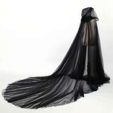 1pc Vintage Solid Color Hooded Capelet Vampire Bride Cloak, Black/Red/White Women Shawl Poncho, Sheer Adult Witch Cosplay Cape With Tail For Halloween, Christmas - Black - View 8
