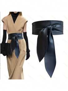 1pc Women Wide Belt, Decorative Tied Waist Cincher For Dress