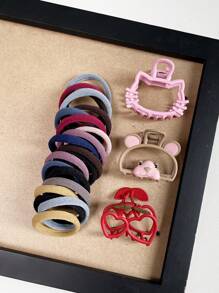 41 件红色和粉色柔软弹性发带，多色可爱卡通风格发带套装，适合女孩的发饰 - 彩色 - 查看 3