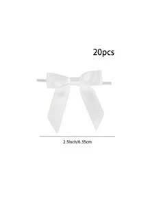 20个白色缎带蝴蝶结，2.5英寸预系白色扭结蝴蝶结，塑料和涤纶材质，礼品包装蝴蝶结，适用于派对、婚礼装饰、办公用品，白色 - 白色 - 查看 2