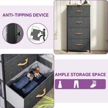 Cómoda con 4 cajones,Cajones para el dormitorio,Cómoda de tela con tapa de madera,Unidad de almacenamiento de cajones para el dormitorio, sala de estar, habitación de los niños