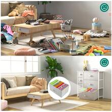 Cómoda de 7 cajones, organizador de 7 cajones para el armario de la sala de estar del dormitorio, estructura de acero resistente, cajones de tela de fácil extracción y tapa de madera, cómoda de tela