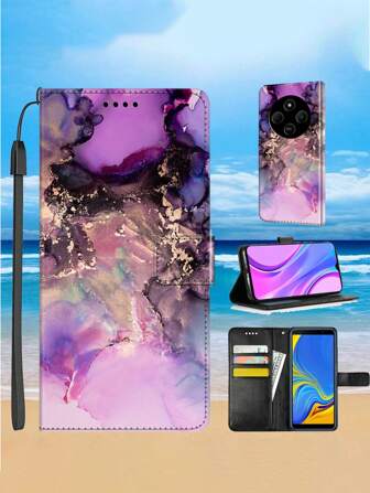 带卡夹支架的钱包/手机壳、水彩涂鸦图案、挂绳礼物