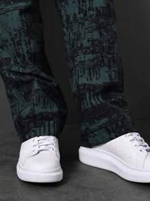 Men's All-Over Printed Straight Leg Casual Pants, Simple & Breathable, Spring/Summer - Dark Green - View 5