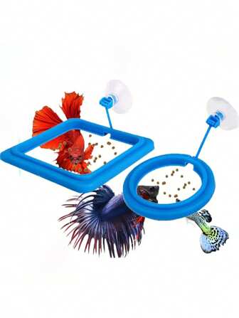 2个装鱼缸喂食环 - 漂浮式鱼缸喂食器 | 吸盘式安装 | 方形/圆形，适用于孔雀鱼、斗鱼、金鱼、乌龟、锦鲤