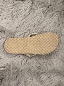 Women's Fashionable Flower Patterned Coffee Color Summer Shoes, Woven Straw Textured Flat Sandals, Casual Beach Slides, Espadrille Style Flats - Coffee Brown - View 5