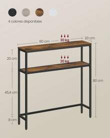 VASAGLE Mesa de Consola, Mesa Auxiliar Estrecha, 20 x 80 x 80 cm, Mesa de Entrada Moderna con 2 Estantes, para Sala de Estar, Dormitorio, Gris Carbón y Negro Tinta/Marrón Rústico y Negro Tinta/Greige Mélange y Negro Tinta/Blanco Mármol y Negro Tinta - Marrón - Ver 6