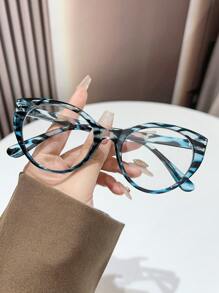 1pc High-Grade Fashion Women's Metal Hinged Cat Eye Fashion Non-Prescription Glasses, Light, Suitable For Fashion Collocation, Mobile Phones, Electronic Reading, Reading Books