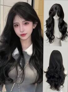Long Wavy Wig With Bangs, Synthetic Fiber, Multi-Color Wavy Wig, Suitable For Daily And Party Use, Natural Smooth And Realistic Wig (Excluding Acessories)
