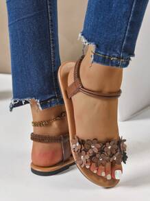 Women's Fashion Embroidered Comfy Elastic Band Casual Beach Plus Size Flat Sandals