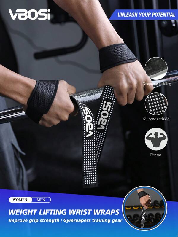 VBOSI 1 Coppia Fasce da polso imbottite antiscivolo in neoprene per uomo e donna, per sollevamento pesi, forza, deadlift, crossfit, supporto palmo, accessori palestra