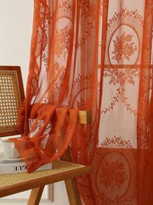 1pc French Romantic Lace Ruffled Window Curtain, Suitable For Bay Window, Living Room, Bedroom, Office, Kitchen, Study Room Home Decor