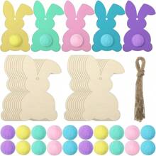 未完成的木制兔子 DIY 工艺套件、复活节兔子挂饰、节日装饰 - 彩色 - 查看 6
