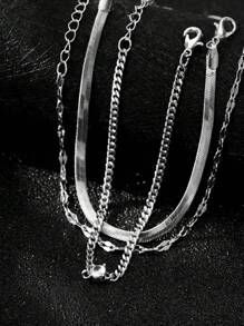 Nooxian 3 pièces Set d'accessoires pour les mains en métal argent multicouche, chaîne de lame de rasoir en acier inoxydable unique, chaîne à lèvres et chaîne à boules avec breloques en cubique de zircone cuivrées taillées, bracelets de bijoux pour femmes