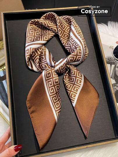 1件女士仿丝几何印花方巾，春夏必备百搭颈巾，时尚头巾，日常装饰连衣裙