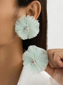 1 对时尚百搭夏季花卉面纱耳钉，适合女士日常佩戴 - 卡其色 - 查看 3